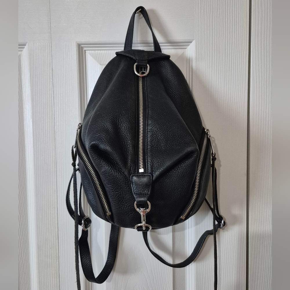 Rebecca Minkoff Julian Backpack Black Pebbled Leather Center Zip Restored